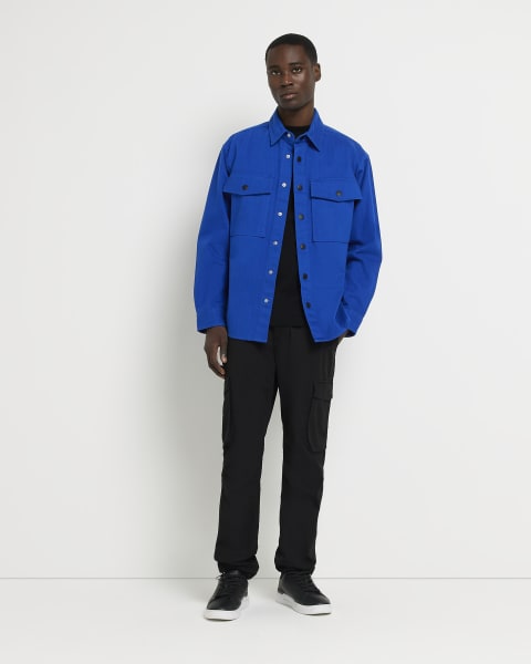 Blue oversized fit twill shacket