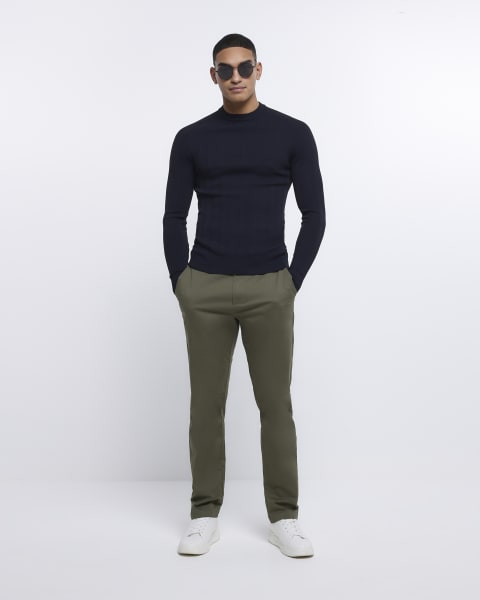 Black Muscle fit Ribbed crew neck jumper