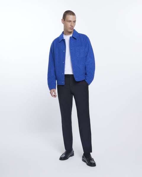 Blue regular fit boucle jacket