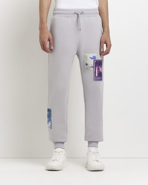 Grey Slim fit Graphic Joggers