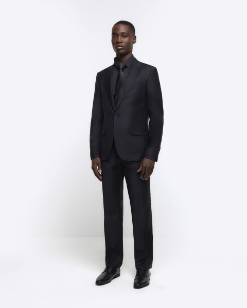 Black skinny fit wool rich suit jacket