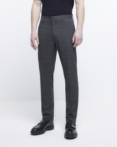 Grey slim fit check trousers