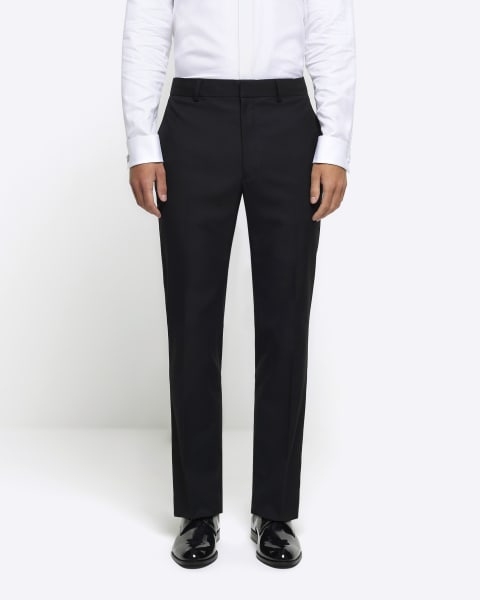 Black slim fit tuxedo suit trousers