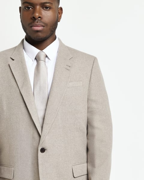 Big & Tall Beige slim fit flannel Suit Jacket