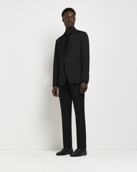 Black slim fit twill suit trouser