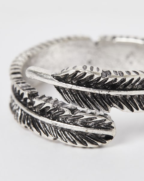 Silver feather wrap ring