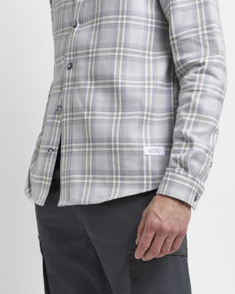 Grey regular fit twill check shirt