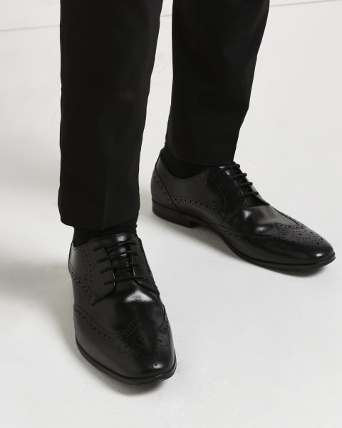 Black wide fit leather derby shoes