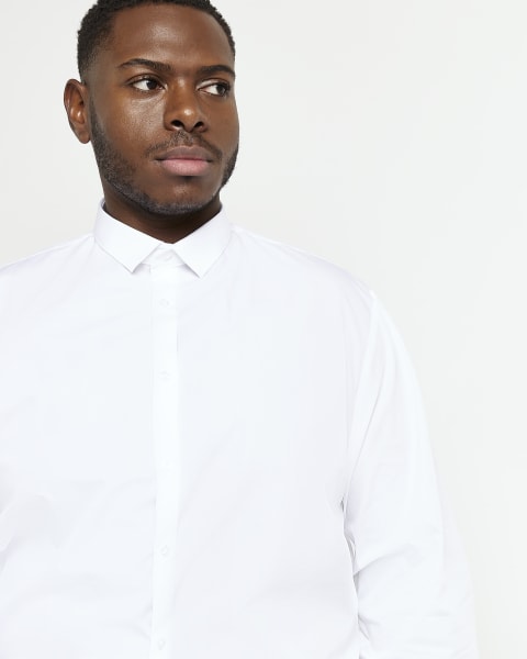 Big & tall white slim fit long sleeve shirt
