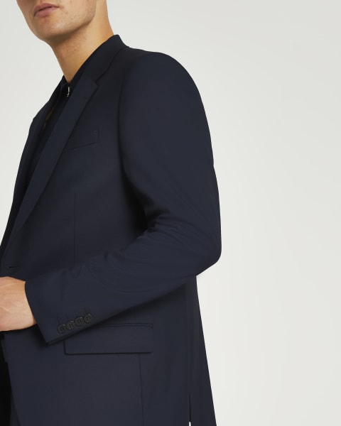 Navy slim fit twill suit jacket
