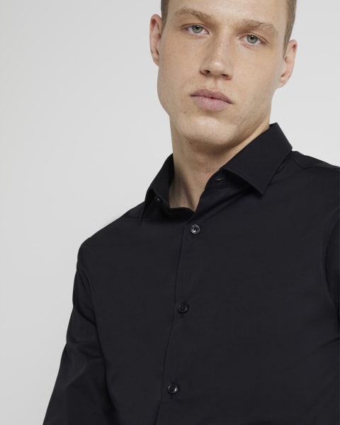 Black slim fit long sleeve shirt