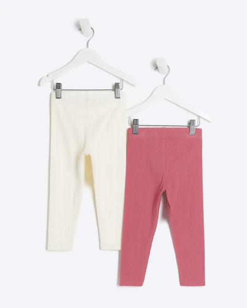 Mini girls pink rib leggings 2 pack