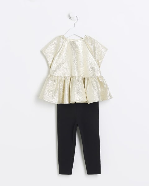 Mini girls gold blouse and leggings set