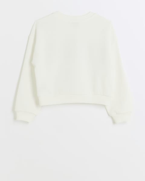 Girls Cream pearl graphic sweatshirt