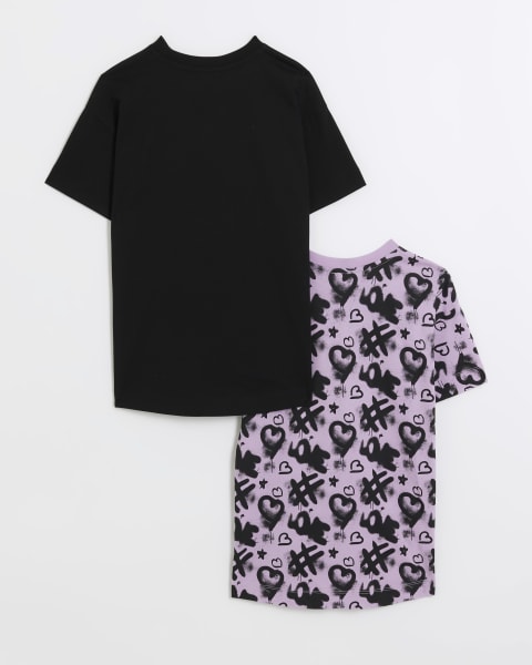 Girls purple heart graphic t-shirt 2 pack