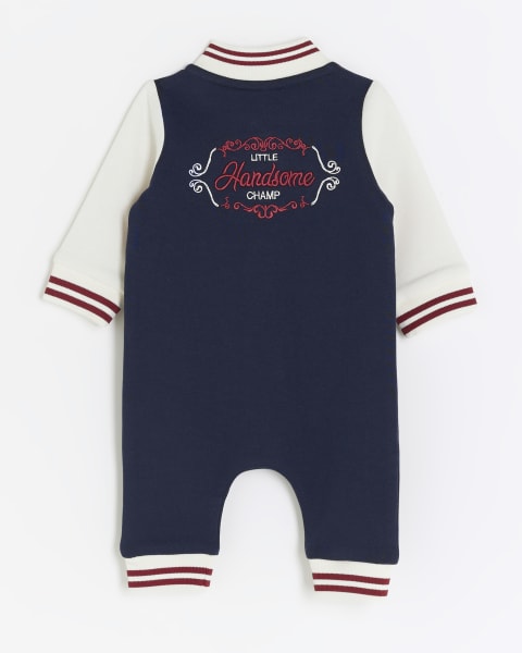 Baby boys navy colour block all in one