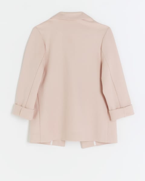 Girls Pink Soft Jersey Rolled Sleeve Blazer
