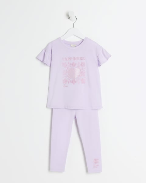 Mini Girls Purple Happiness T-Shirt Set