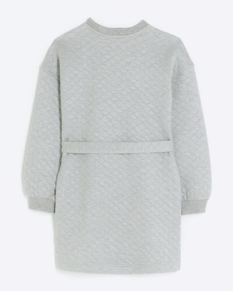 Girls Grey Quilted Sweat Dress