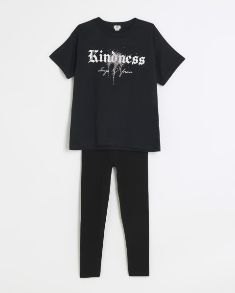 Girls black kindness t-shirt and leggings set