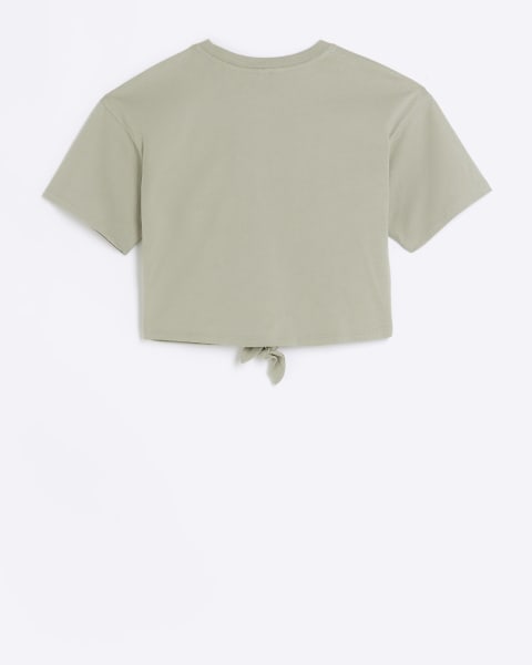 Girls khaki tie front t-shirt