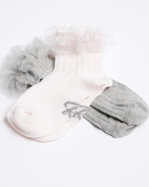 Girls pink organza frill socks 2 pack