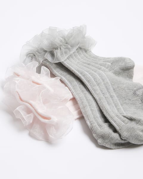 Mini girls pink organza frill socks 2 pack