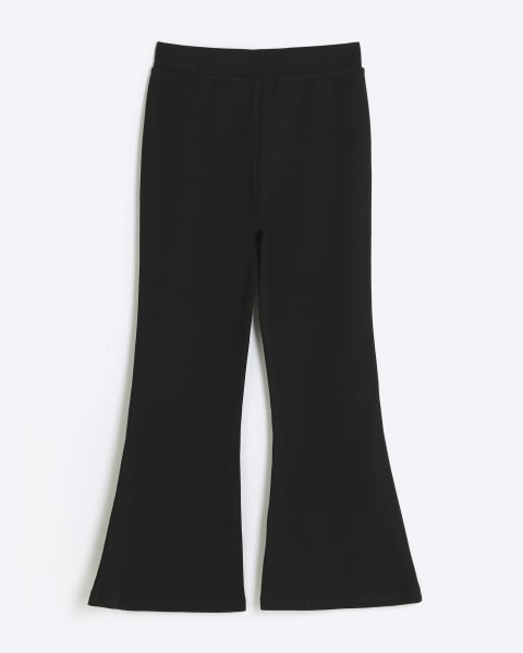 Girls black flared jersey trousers