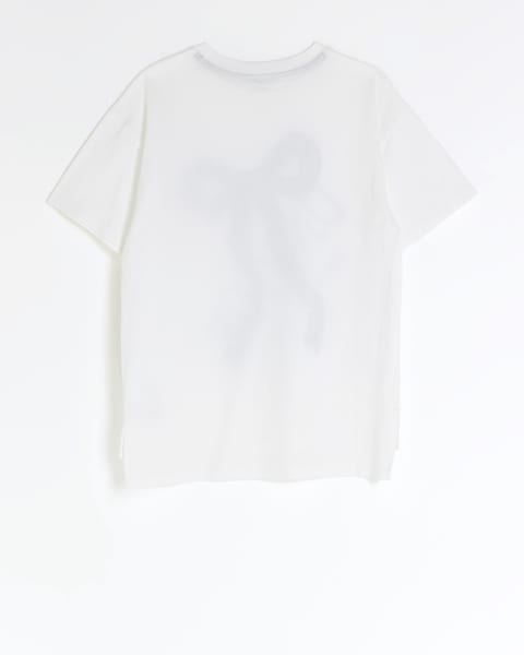 Girls white bow sequin t-shirt