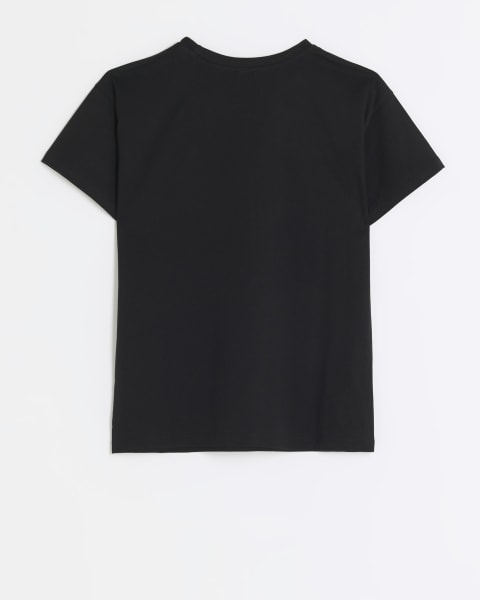 Girls black diamante heart trim t-shirt