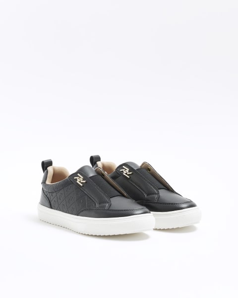 Girls black monogram slip on trainers