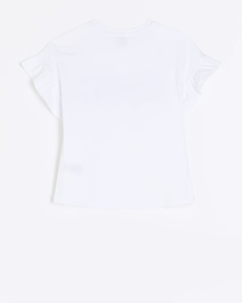 Girls white diamante frill t-shirt