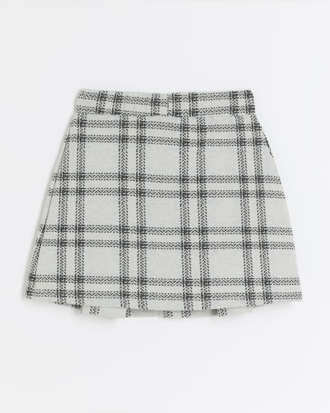 Girls grey check pleated skirt