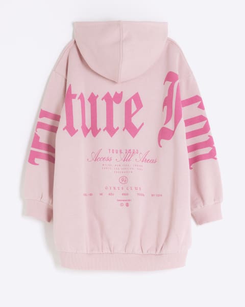Girls pink graphic oversized hoodie