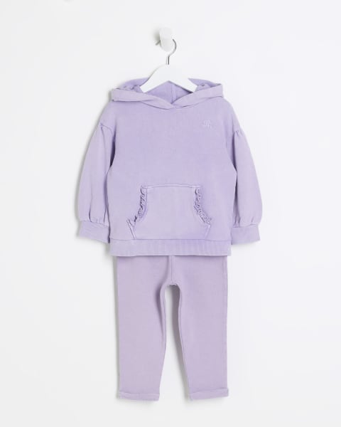 Mini girls purple hoodie and leggings set