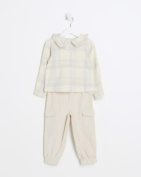 Mini girls green check blouse and cargo set