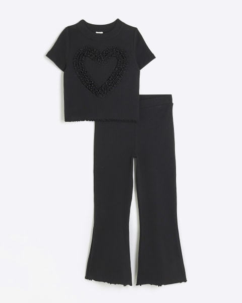 Girls black t-shirt and flare trousers set
