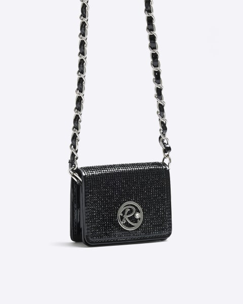 Girls Black Embellished cross body purse
