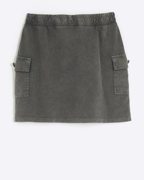 Girls grey cargo pull on skirt