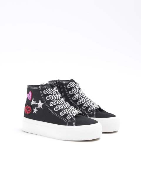 Girls black patch high top trainers