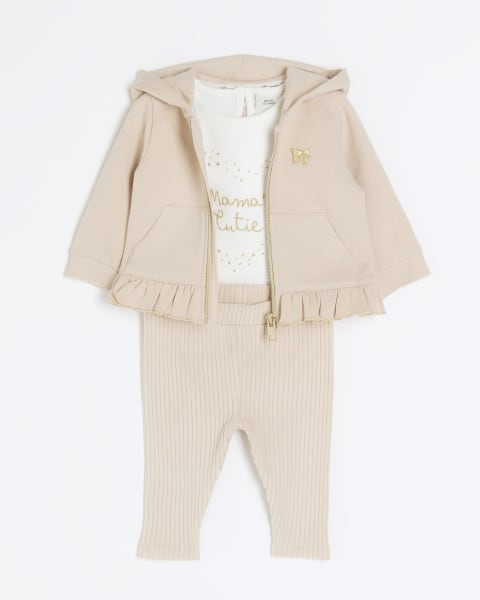 Baby girls beige peplum hoodie set