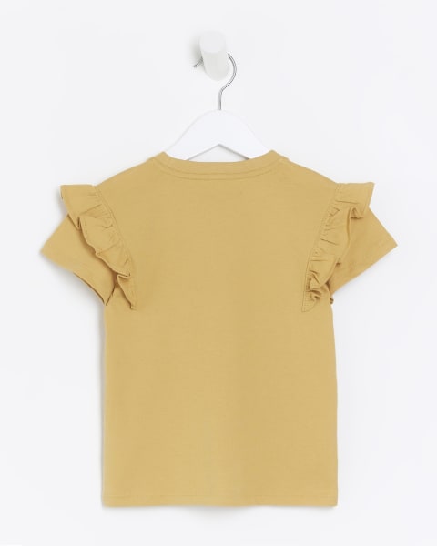 Mini girls yellow Be Kind frill t-shirt