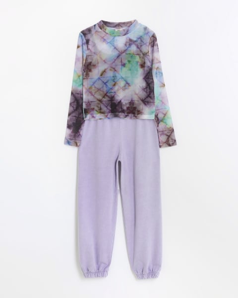 Girls Purple Mesh Top and Joggers Outfit