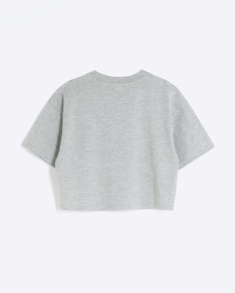 Girls grey sequin crop t-shirt