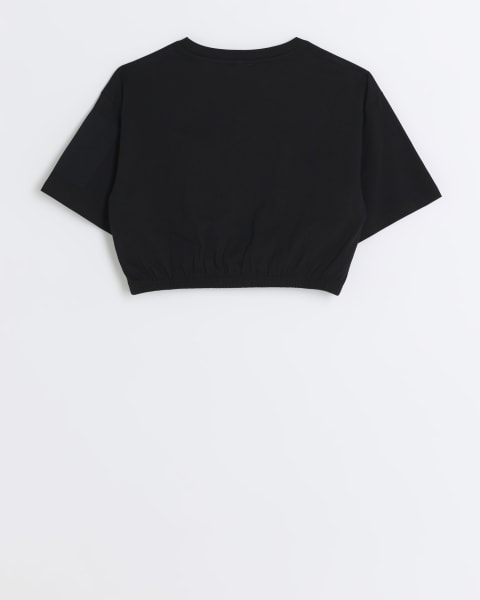 Girls black cropped cinched cargo t-shirt