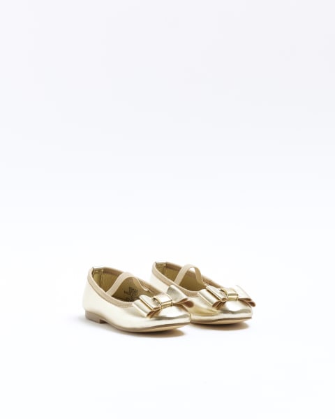Mini girls gold bow detail ballet shoes