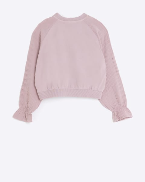 Girls pink textured sleeve sweatshirt