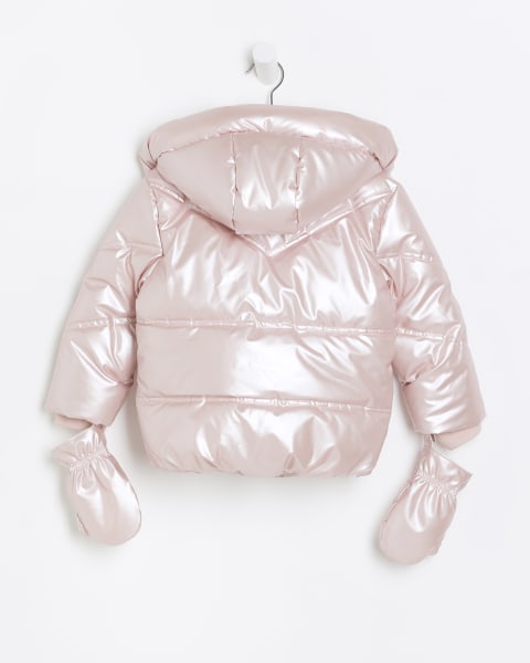 Mini girls pink hooded puffer jacket