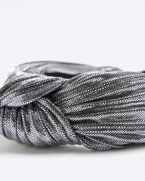 Girls silver plisse knot headband
