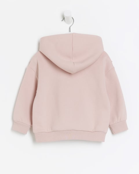 Mini girls pink lace detail hoodie